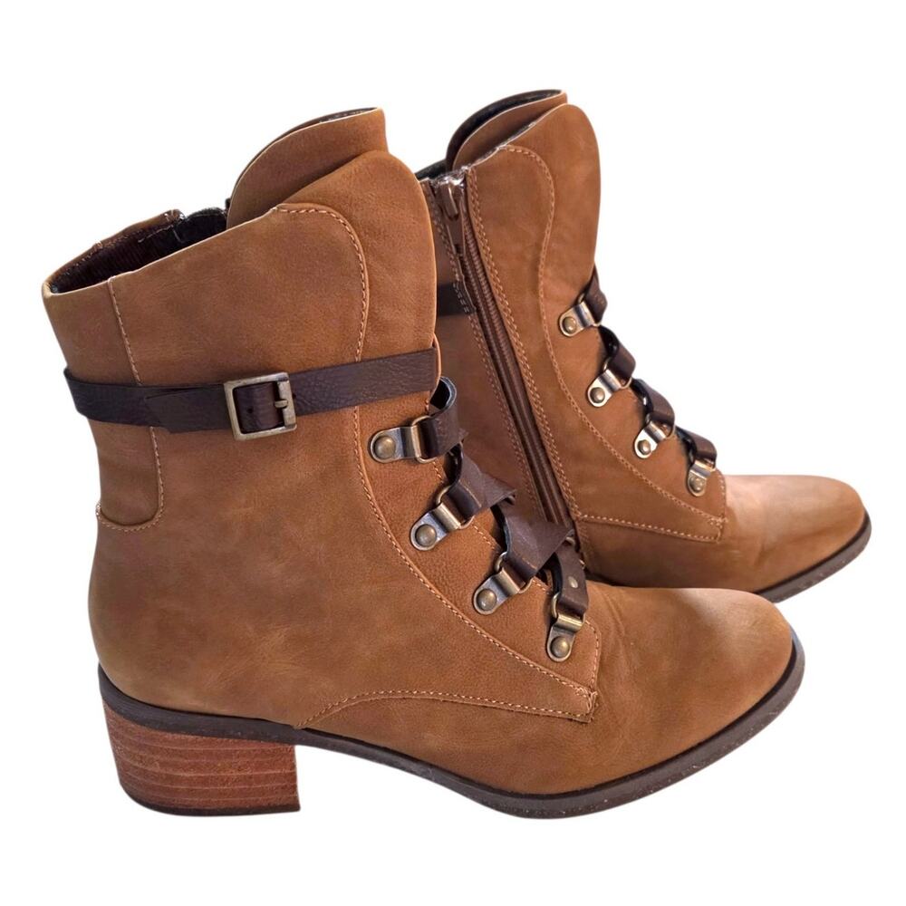 Korks Reese Lace Up Combat Boots Nubuck PU Granny Floral Lined Zipper Sz 7